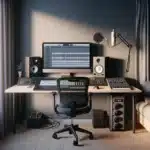 Compact norwegian home studio with digital art tablet and music production setup