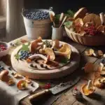 Norwegian kitchen table with wild berries mushrooms and simple homemade dishes