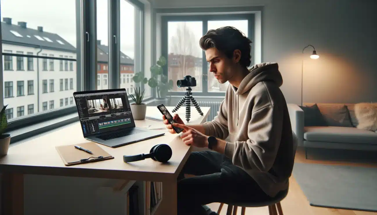 Young norwegian editing a vertical tiktok and reels video on a smartphone