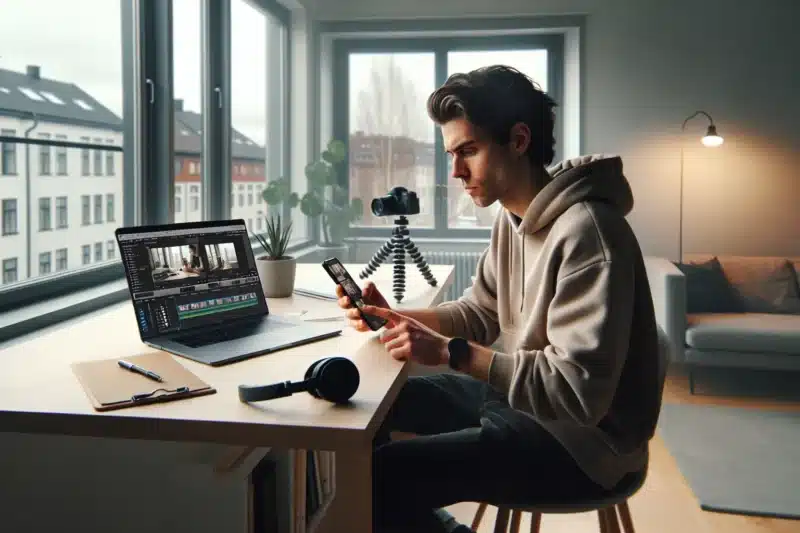 Young norwegian editing a vertical tiktok and reels video on a smartphone